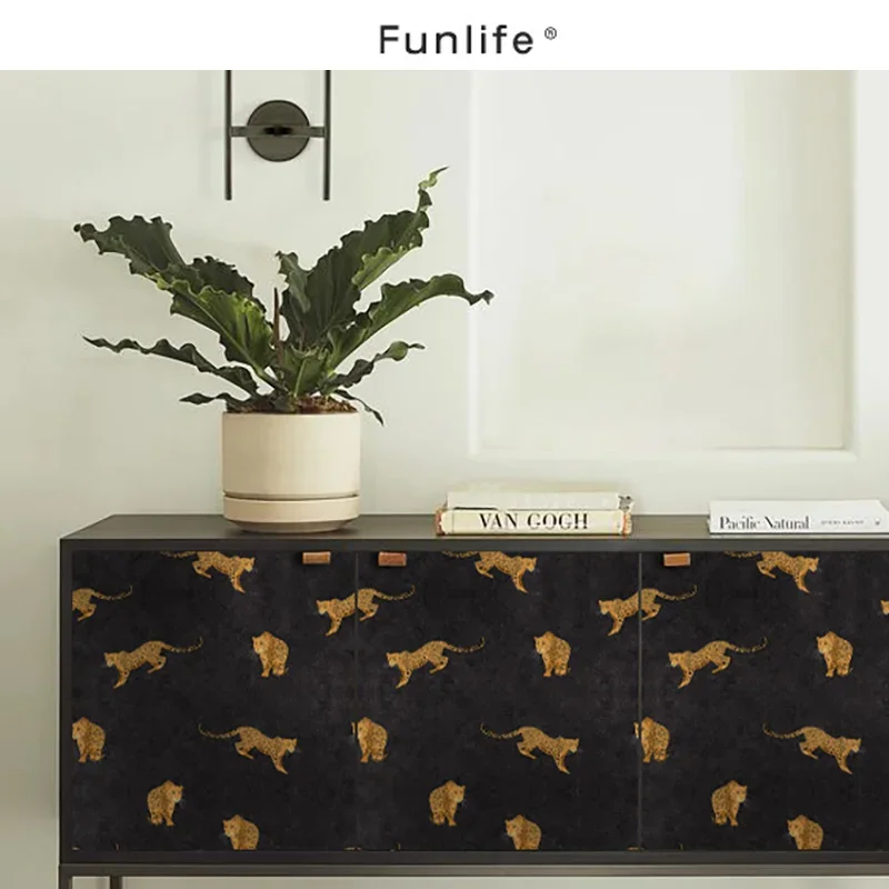 

Retro Leopard Furniture Refurbished Stickers Self-Adhesive Cabinet Sliding Door Decoration Ugly Wallpaper