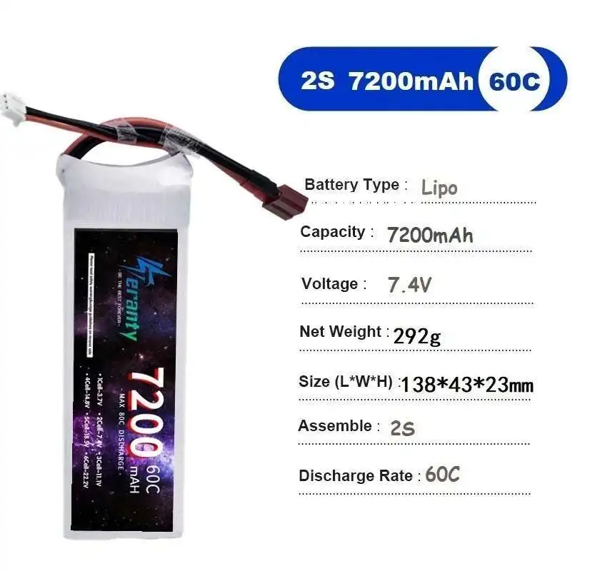 TERANTY 7200MAH 7.4V 11.1V 14.8V 22.2V Batteria Per UAV RC Elicottero FPV Auto Barca Aereo 2S 3S 4S 6S 60C Lipo Batteria