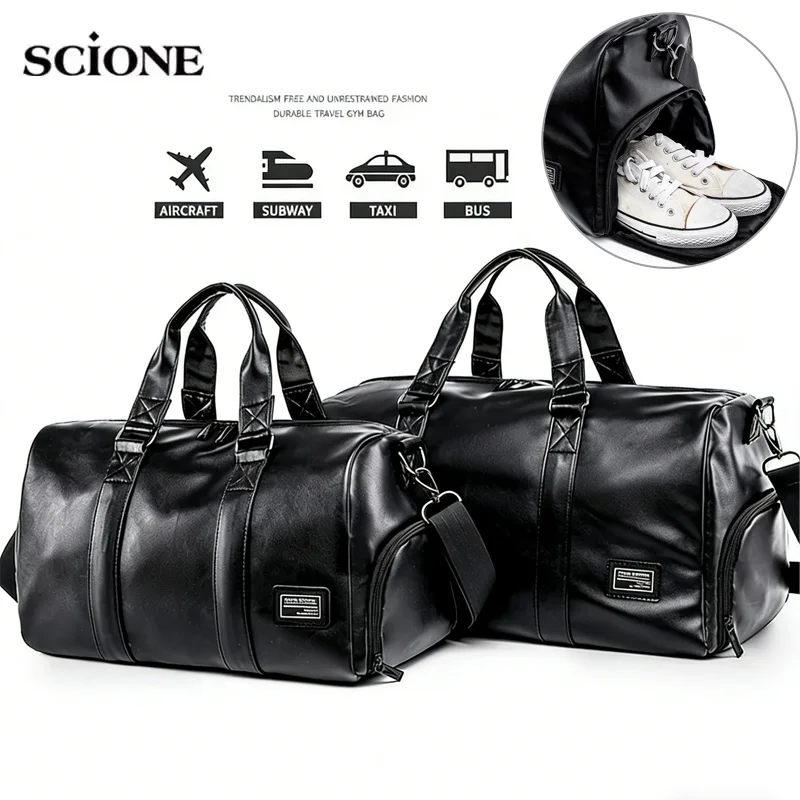 

PU Fitness Gym Bag Handbag Men Leisure Sports Shoulder Crossbody Large Swimming with Shoe Pocket Dry Wet Travel Workout Duffel