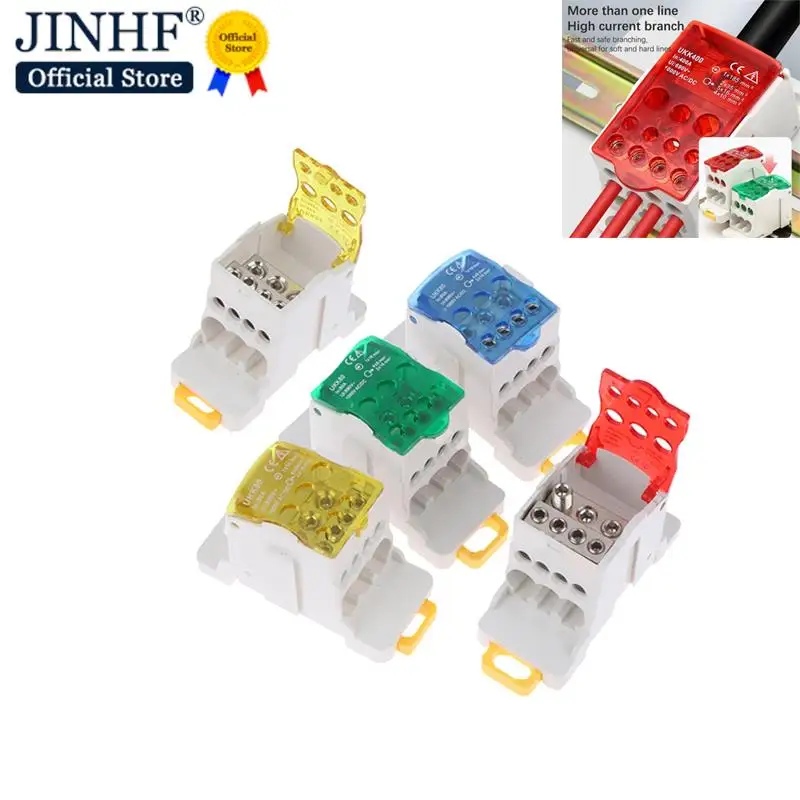 New 1PC UKK80A Terminal Block Rail distribution Box Universal Electric Wire Connector RED YELLOW BLUE GREEN