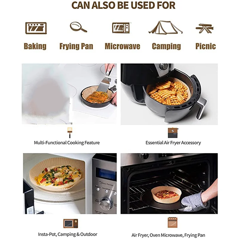 200 個エアフライヤークッキング紙ライナーノンスティック使い捨てライナーバスケット穴なしラウンドクッキングペーパー (ブラウン) 販売