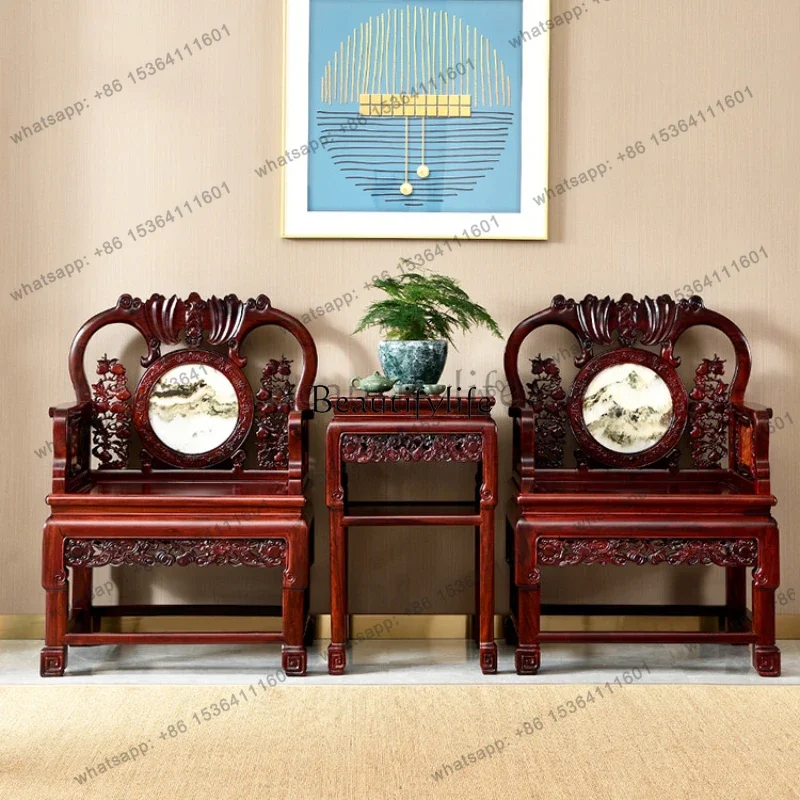 45Three-Piece Set Sandal Wood Classical Chinese Solid Wood Antique Leisure Chair in Ming and Qing Dynasties