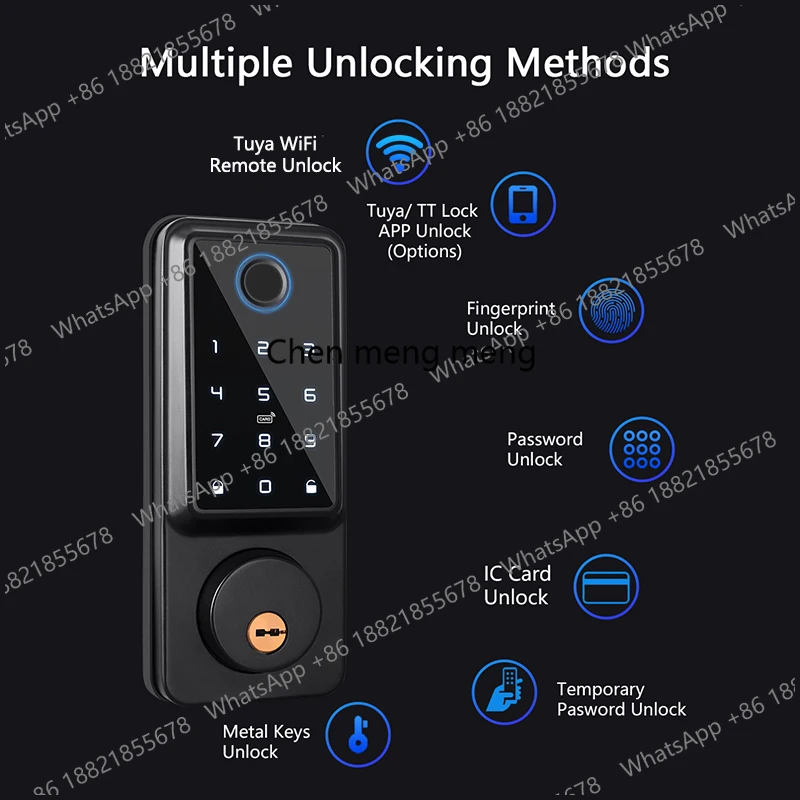 TT Lock BLE/ Tuya WiFi Fingerprint Deadbolt Smart Door Lock Digital Lock With Door Sensor Password/IC Card/APP/Key