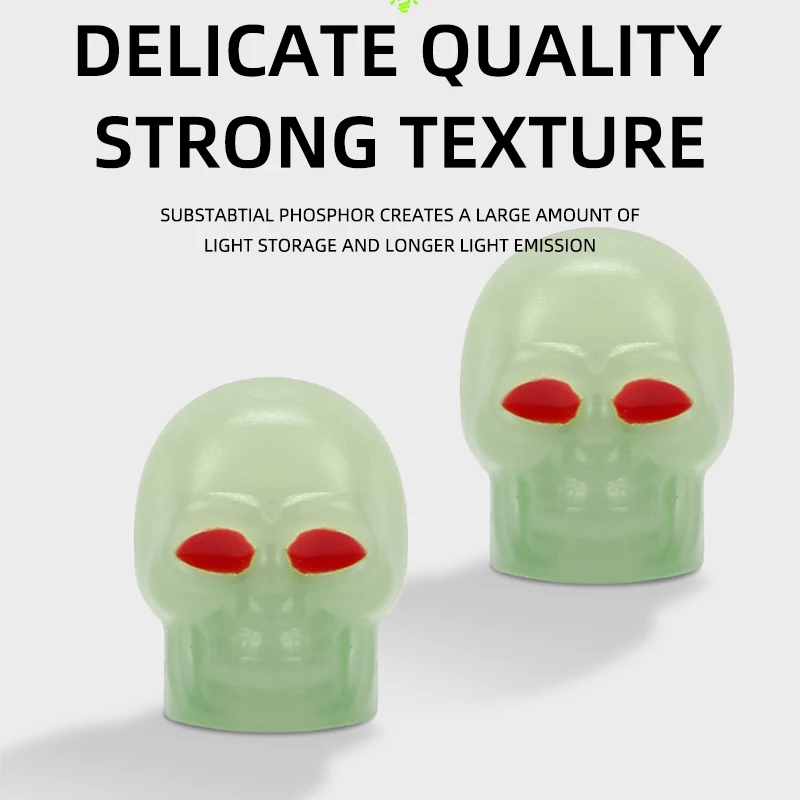 4Pcs Luminous Valve Caps Skull Style Fluorescent Car Tire Valve Caps for Halloween Motorcycle Bike Glowing Decor Car Accessories