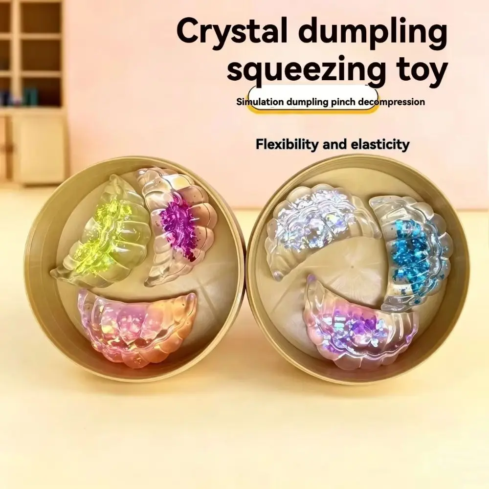 3pcs/set With Steamer Mini Dumplings Squishy Cute Pinch Squeezable Simulation Crystal Dumpling Fidget Crystal