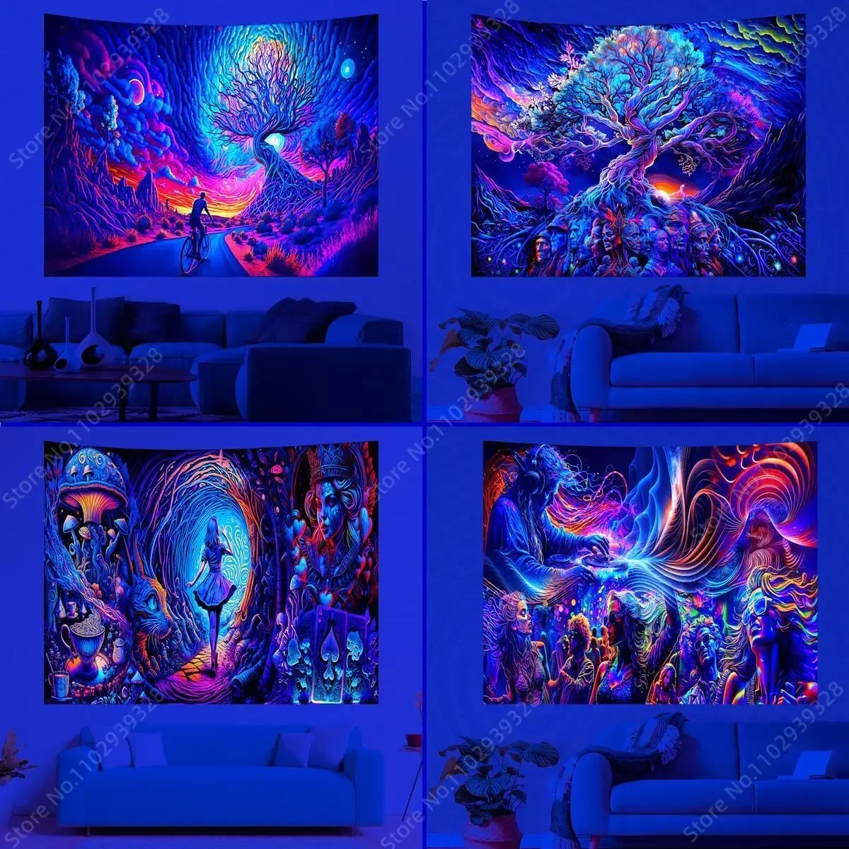 

Psychedelic Figure UV Reactive Tapestry Trippy Colorful Landscape Wall Hanging Neon Tapestries for Room Decor Party Decor