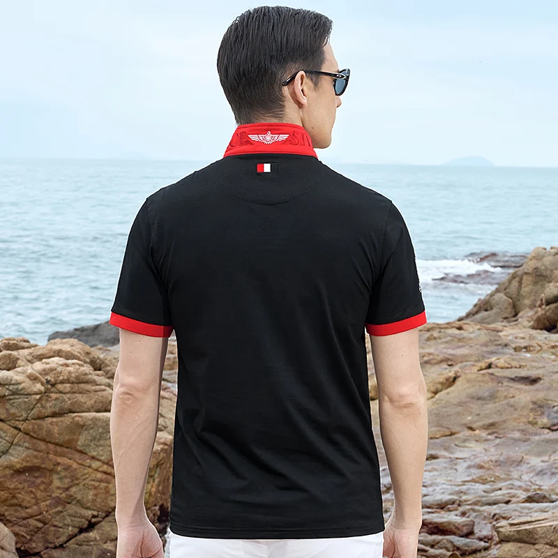 New Summer Straight Men's Polo Short Sleeved Fashion Embroidery Stand-up Collar Bruce&Shark Casual T-shirt Breathable Tee Man