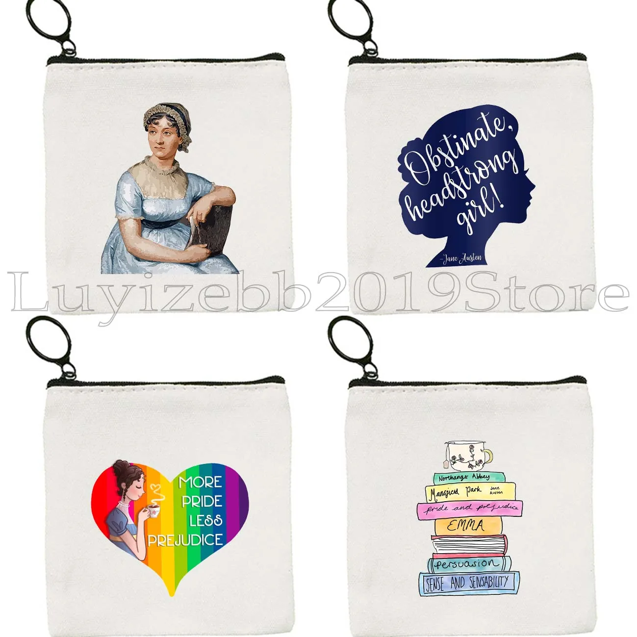 Obstinate Headstrong Girl Jane Austen Quotes Pride and Prejudice Romantische Roman Gift Canvas Portemonnee Sleutelhoes Tas Ritszakje