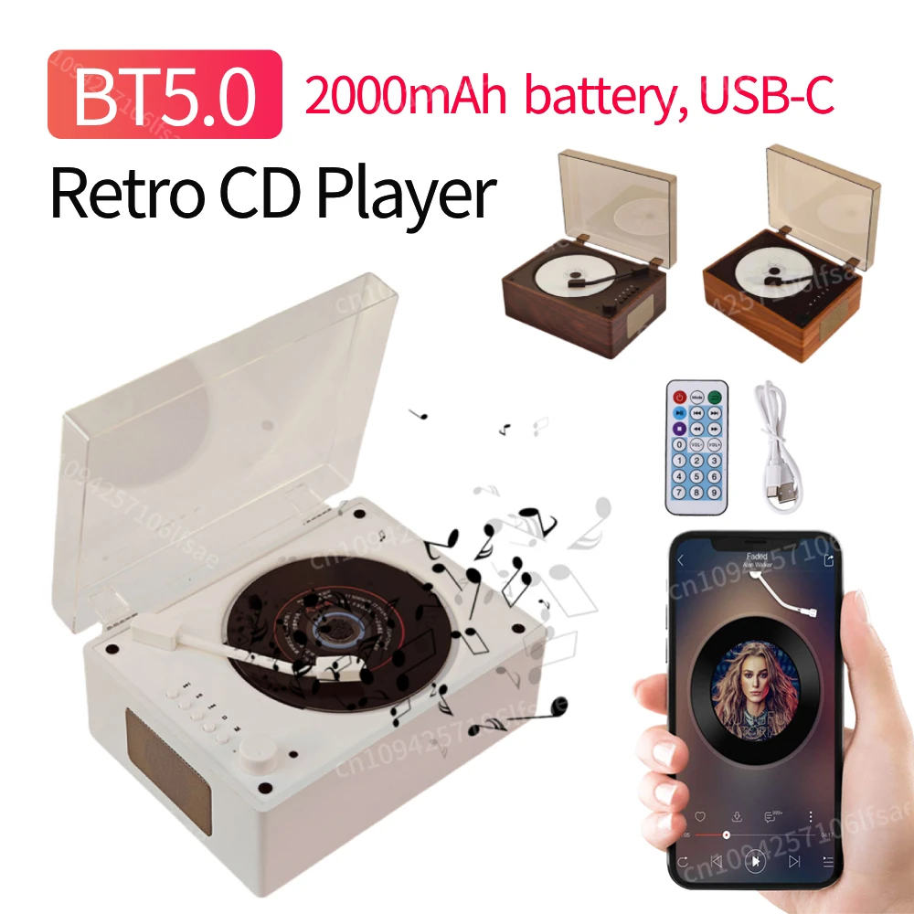 مشغل أقراص مضغوطة محمول قابل لإعادة الشحن وجهاز تحكم عن بعد لسطح المكتب مشغل أقراص مضغوطة متوافق مع بلوتوث 5.0 يدعم CD BT USB 3.5 مللي متر AUX ديكور منزلي #1