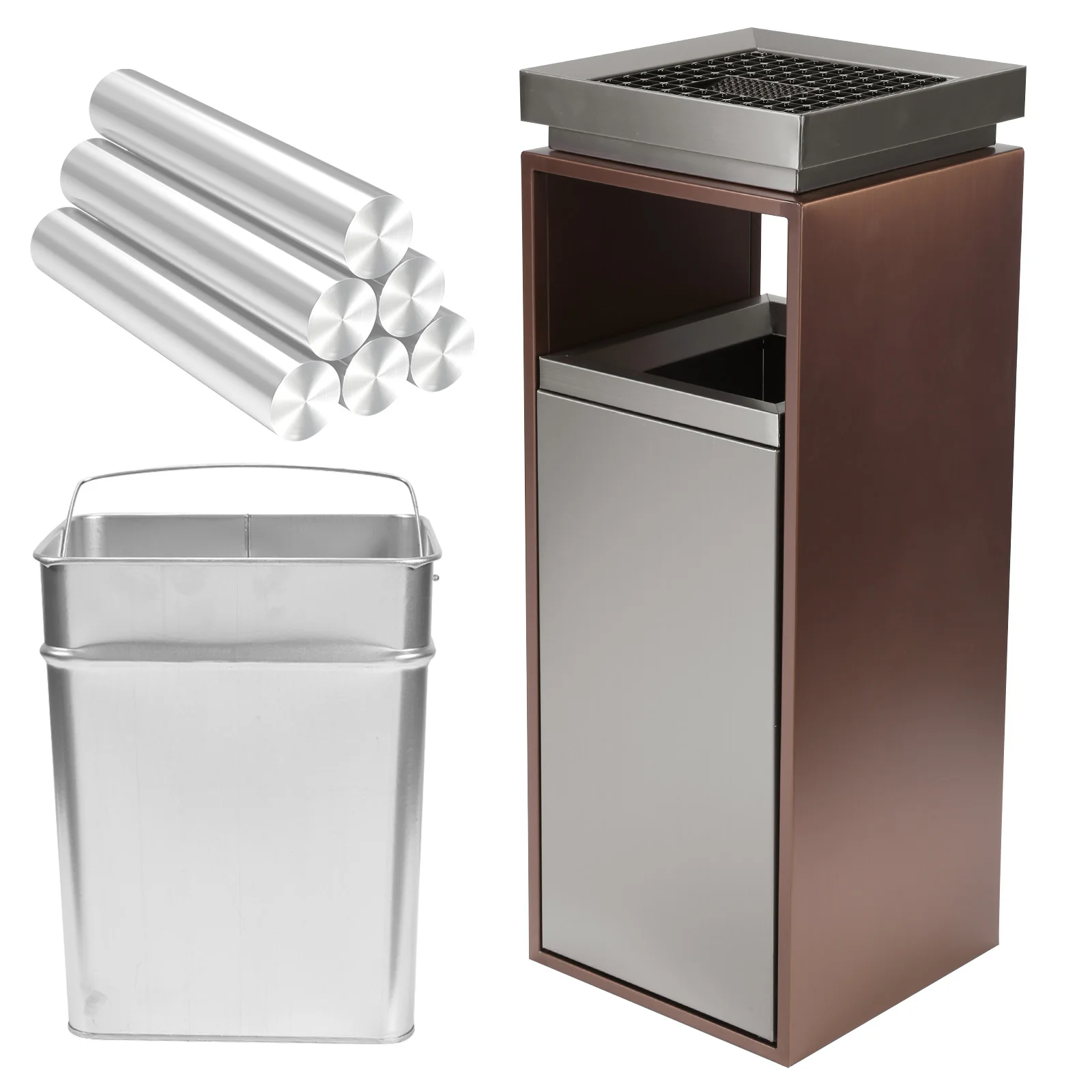 

Industrial Garbage Enclosure with Ashtray/Lid with Removable Inner Bucket 29.53x11.02x11.02in for Park Garden Public Spaces