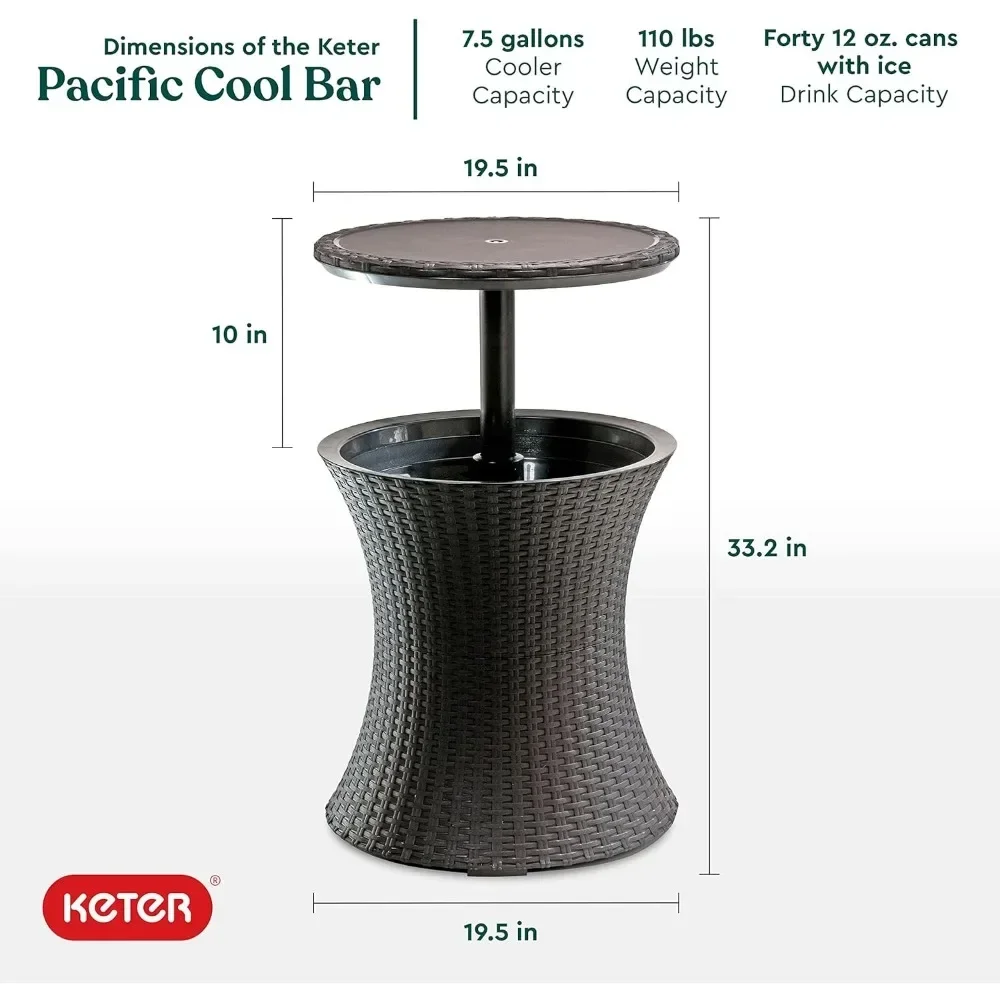 Outdoor Patio Hot Tub Side Table, American Cool Bar Móveis, 7,5 galões de cerveja e vinho Cooler, Espresso Brown