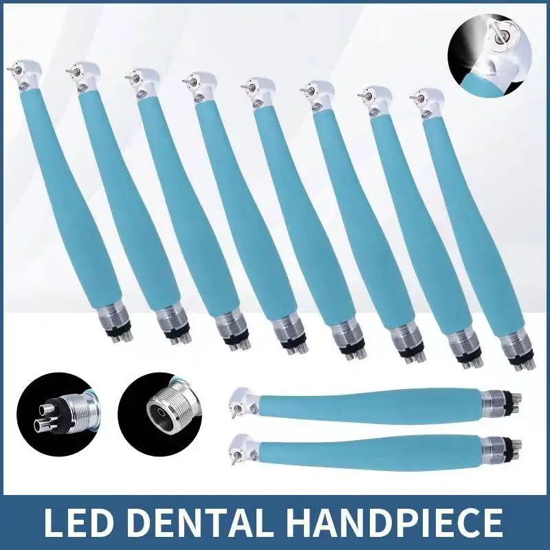 Dental High Speed Handpiece 10PCS Push Button Personal High Rotation LED Hand Piece Water Spray E Generator Dentistry Set Blue