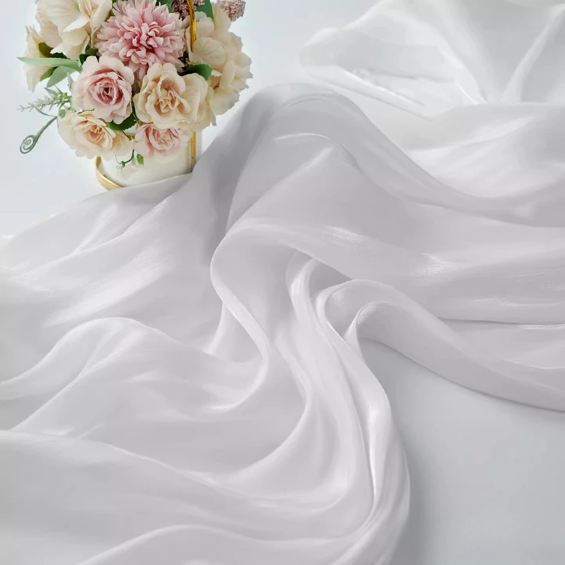 Summer Thin Light Shiny Crinkle Chiffon Soft Skin-Friendly Pleated Fabric for Hanfu Tops Dresses Wide-Leg Pants Organza Material