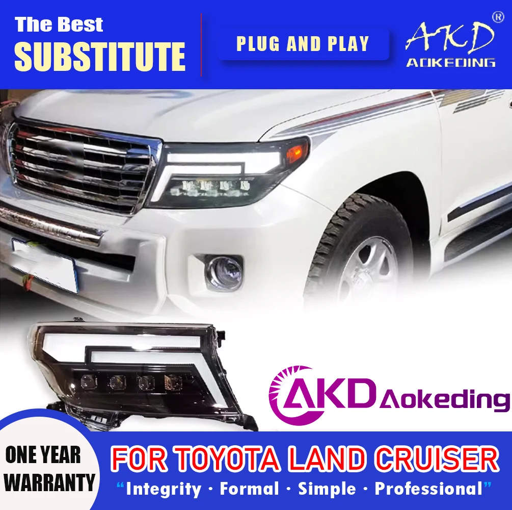 

Фара AKD для Toyota Land Cruiser, светодиодная фара 2007-2015, фары LC200 DRL, указатель поворота, дальний свет, проектор «ангельский глаз»
