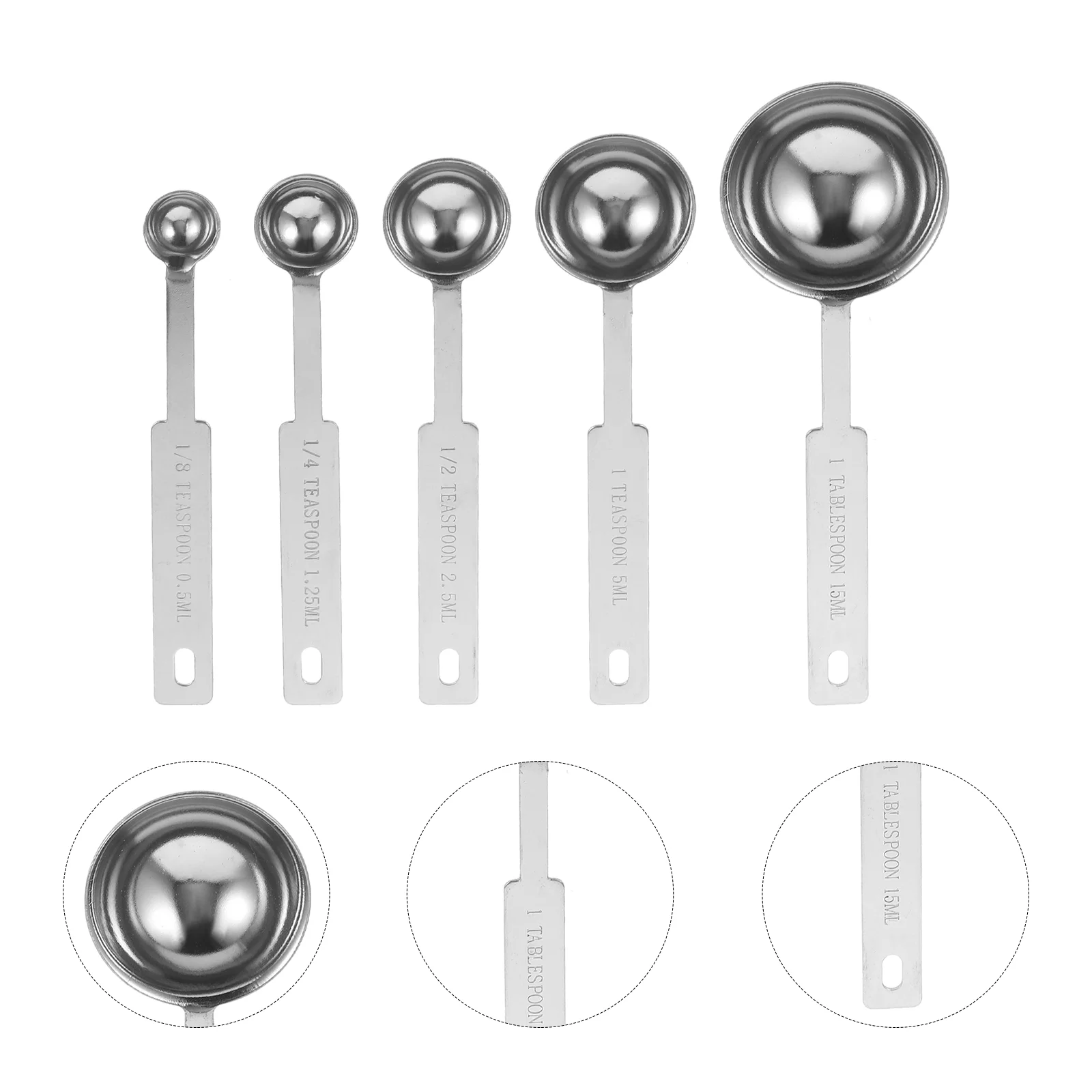 

5 Pcs Graduated Measuring Spoon Small Spoons Stainless 1/8 Cup Scoop Metal Steel Tablespoon Cups Measure Coffee