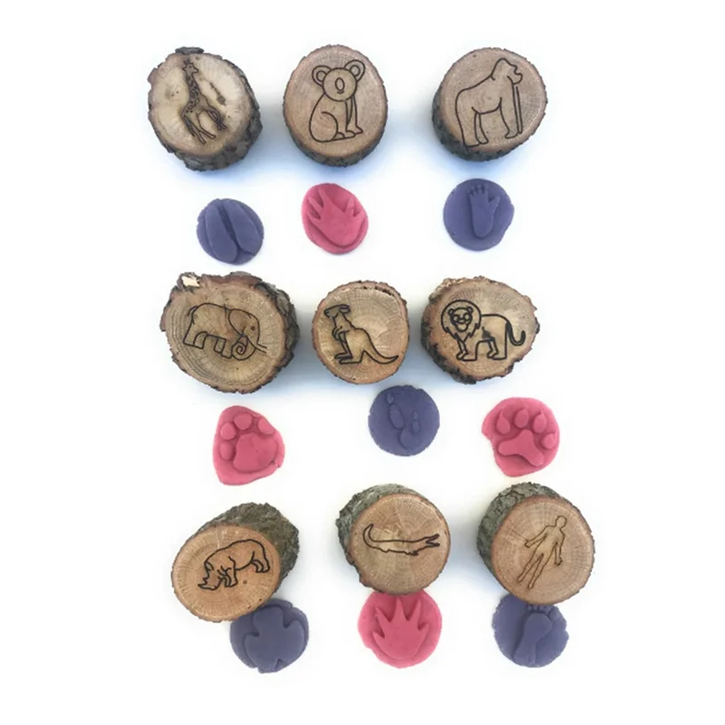 

Practical-9Pcs Animal Tracks Stamps Mould Animal Footprints Engrave Wooden Children Toys Muddy Ground Snowfield Step Prints Farm