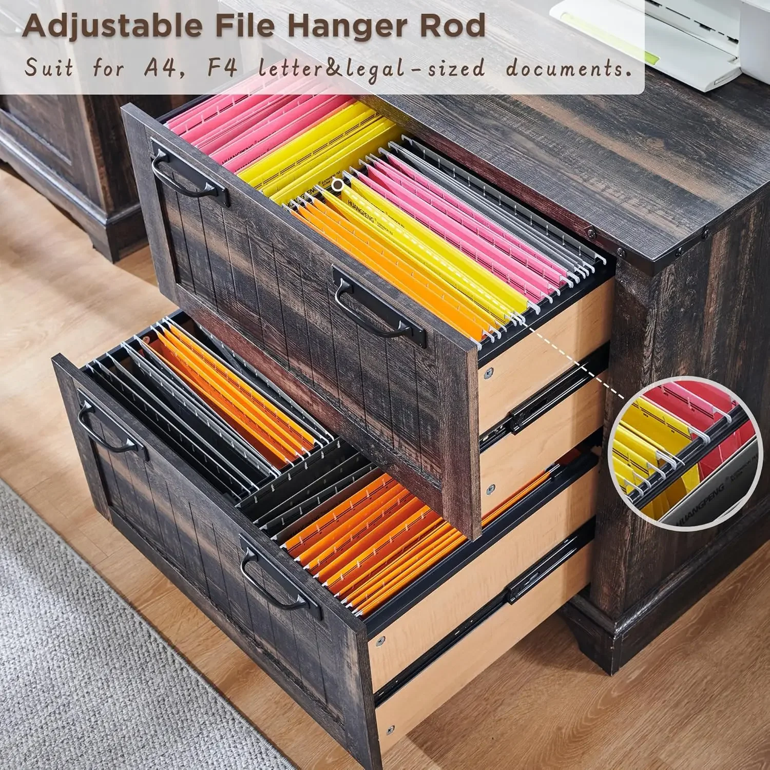 File Cabinet with 2 Drawers, Farmhouse 30" Filing Cabinets with Hanging File Folders for A4/Letter/Legal Size Documents,Office