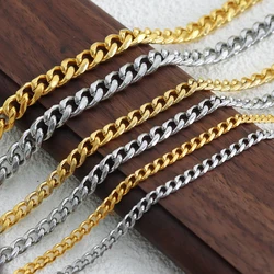 3MM5MM7MM Cuban Link Chain Stainless Steel Necklace DIY Accessories Waterproof Gold Plated Punk Men Women Jewelry Wholesale