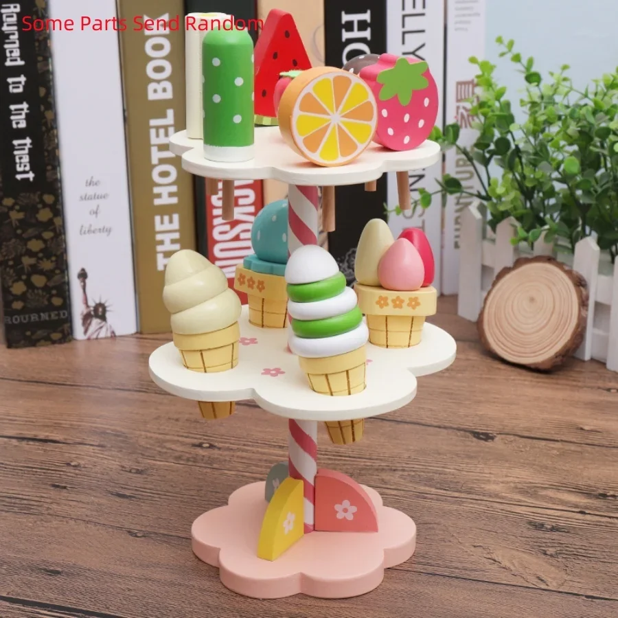 Wooden simulation ice cream rack sweet cone family early childhood education enlightenment interest cultivation toys