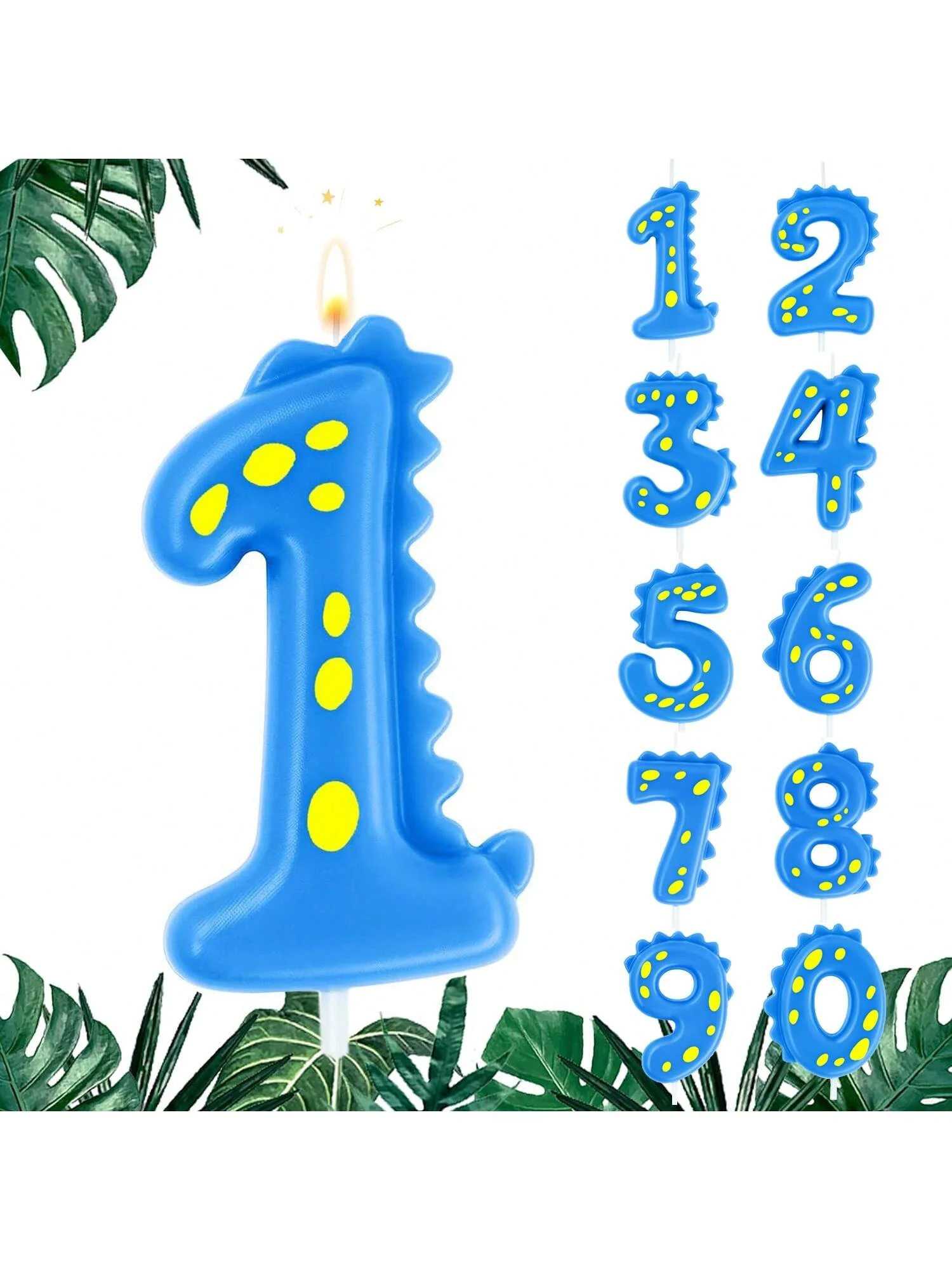 Dinosaur Birthday Candle,0-9 Blue Number Candle for Dinosaur Theme Party Decoration, Number Candle for Cake Top