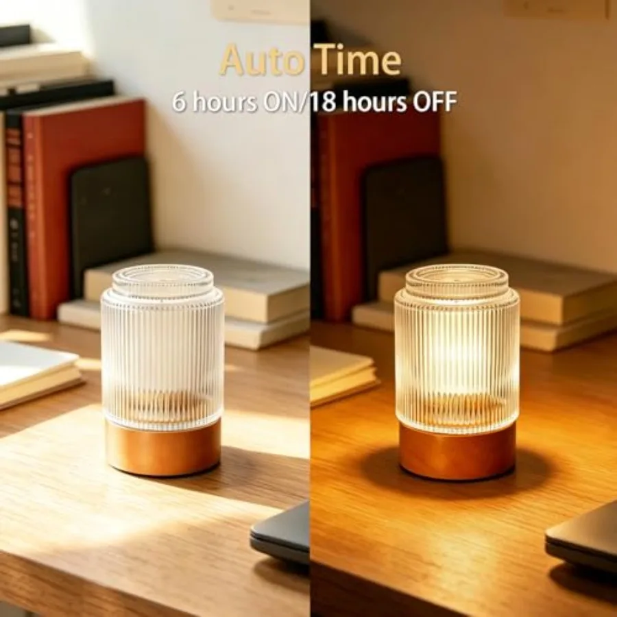 Glass Mini Night Light, 2 AAA Battery Operated Plug-Free, 6H On 18H Off Auto Timer, Warm Light, Portable Small Nightlight for B