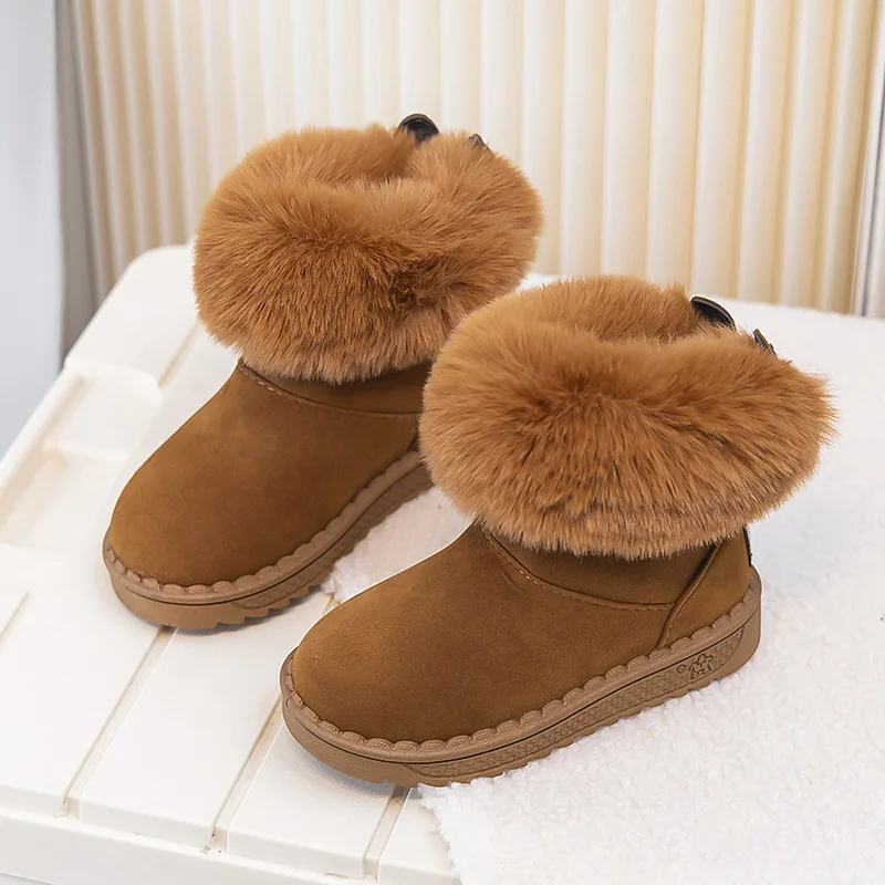 Rabbit Fleece Snow Boots Girls Boys Winter Children Non-Slip Soft Sole Cotton Shoes Baby Comfortable Kids High-Top Boots Casual