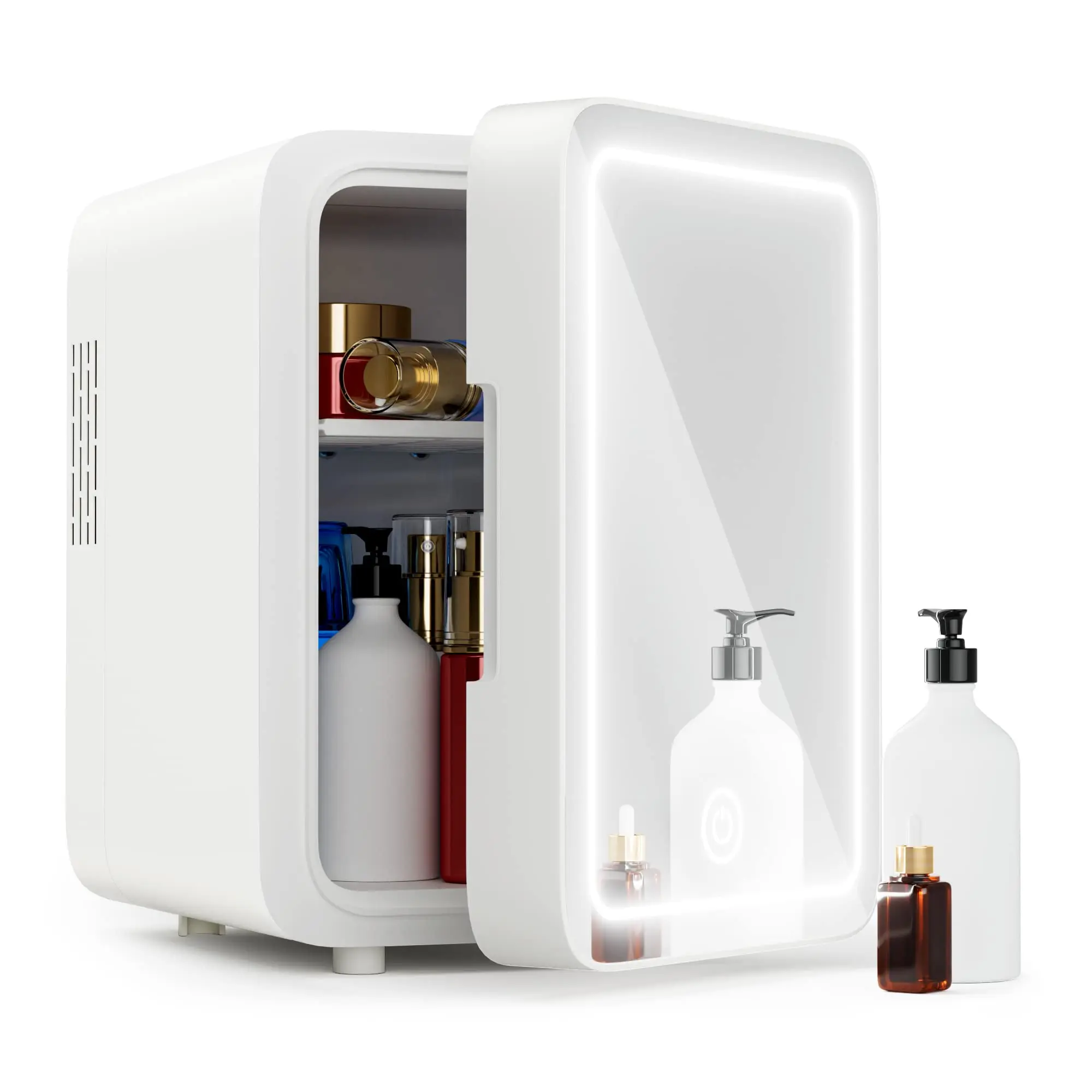 Mini Fridge with Dimmable LED Mirror 4 Liter Easy-Take Skincare Fridge Small Refrigerating Makeup for Bedroom Car Portable