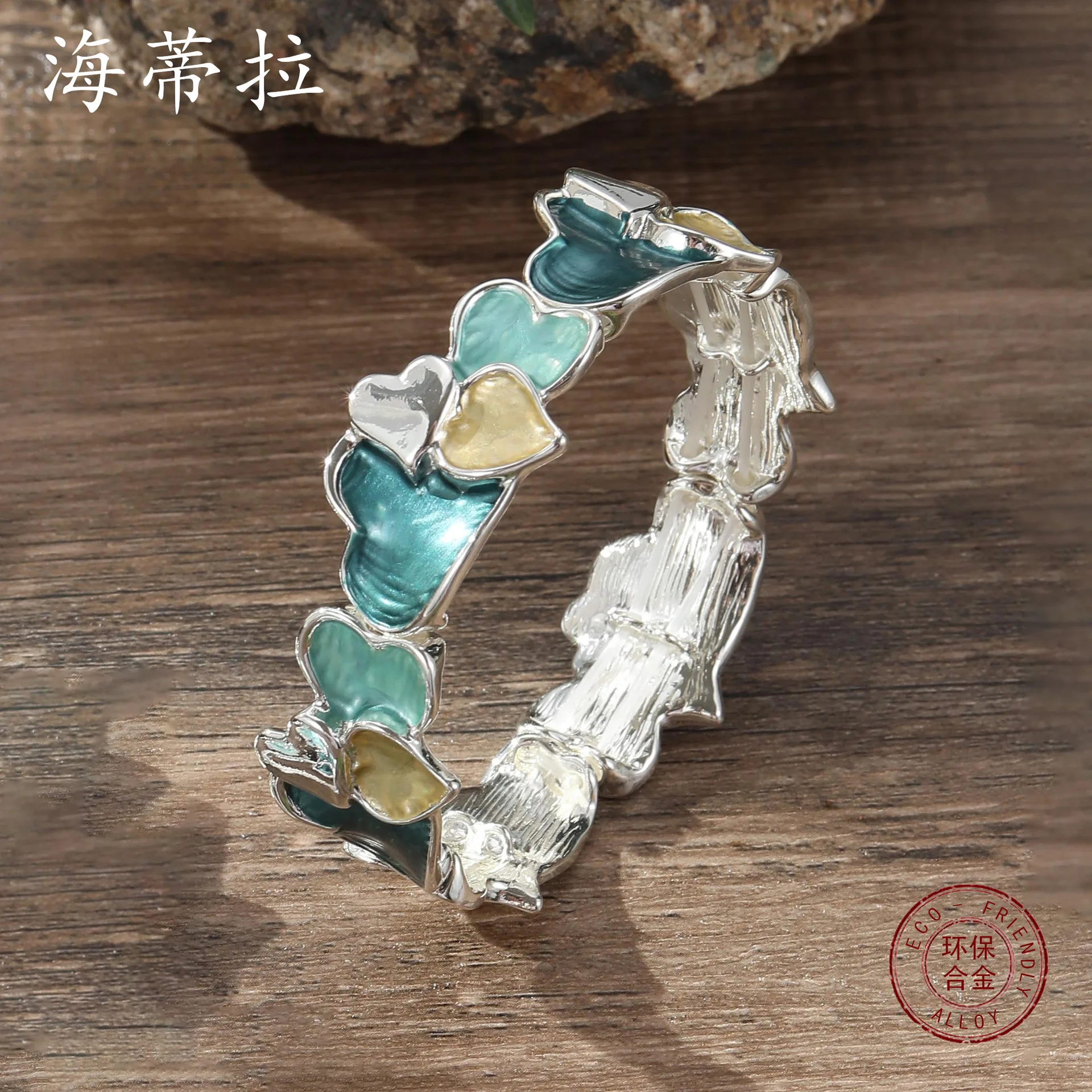 Hot-selling enamel color geometric love elastic bracelet women's fashion versatile heart-shaped girlfriend couple bracelet