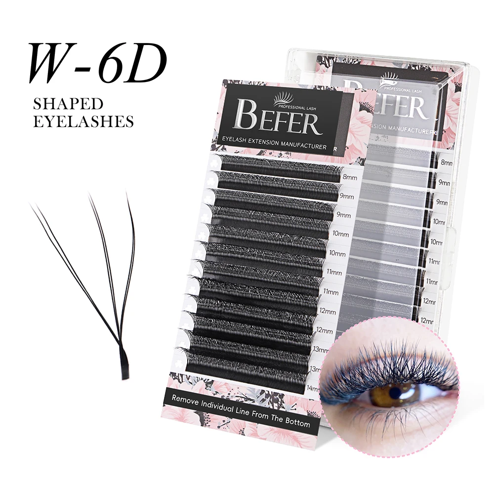 Befer 6D W Eyelash Extension C/D Double Tips 3D W Natural Fake Lashes Premade Volume High Quality Russian Eyelashes Wholesalers