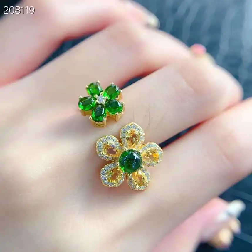 Flower Style 100% Natural and Real Diopside ring  925 sterling silver Fine Fashion ring