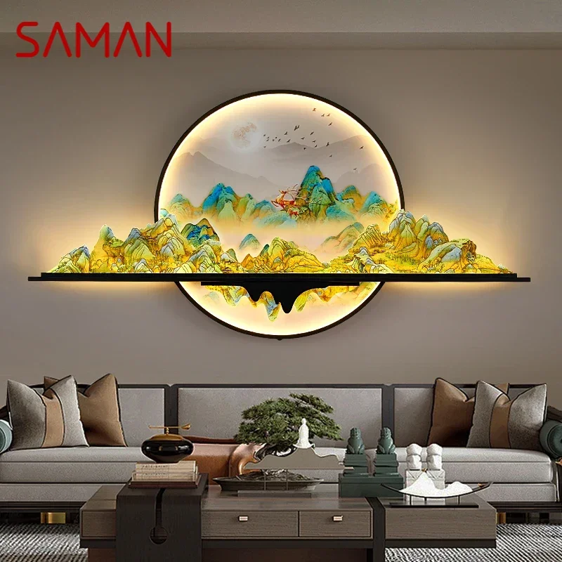 SAMAN Modern Picture Wall Light LED Chinese Creative Landscape Mural Lamp For Home Living Room Study Bedroom Decor Painting