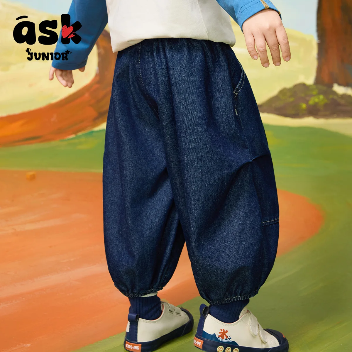 سروال جينز ربيعي مغسول للأطفال من سبع نقاط للرياضة والترفيه للأطفال #4