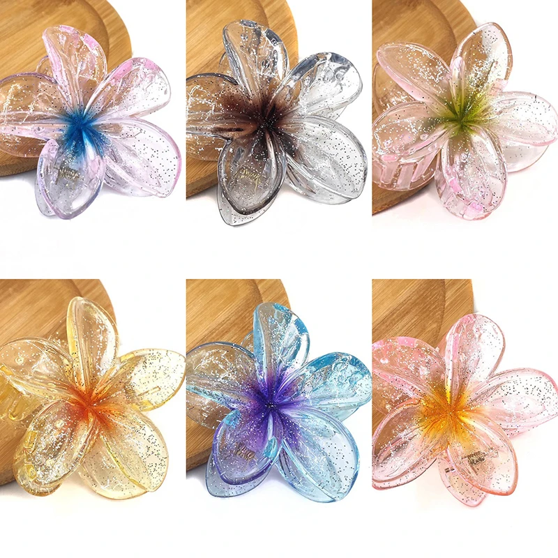 Clips de flores para el cabello, Plumeria hawaiana, flores de playa, pasadores de garra, accesorios, pasador para niños, pieza Artificial colorida