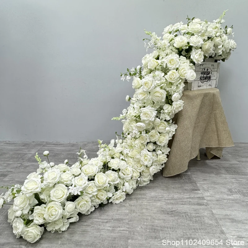 Fondo de boda blanco y rojo, decoración de suelo de rosas, corredor de flores, centros de mesa para eventos y fiestas, bola, tira Floral rosa, accesorio de arreglo