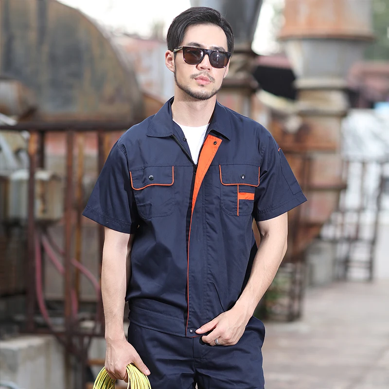 Summer Short Sleeve Overalls Men\'s Auto Repair Workwear Engineering Uniform Factory Uniforms Workshop Maintenance Clothing Tops