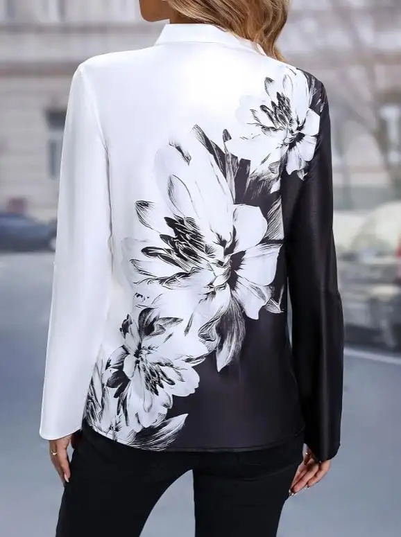 

Spring/Summer New Women's Loose V-Neck Floral Shirt Top Elegant Temperament Floral Print Casual Comfortable Fit Women's Top