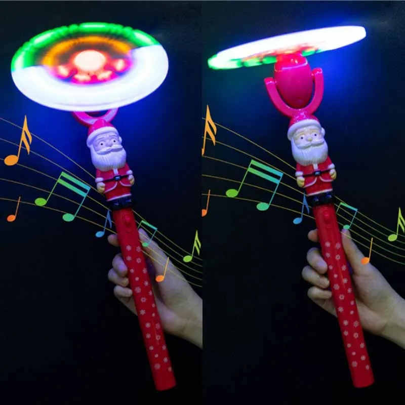 Cartone animato carino babbo natale con luci musica mulino a vento rotante regalo di natale creativo Flash Stick bambini giocattoli a emissione di luce regali