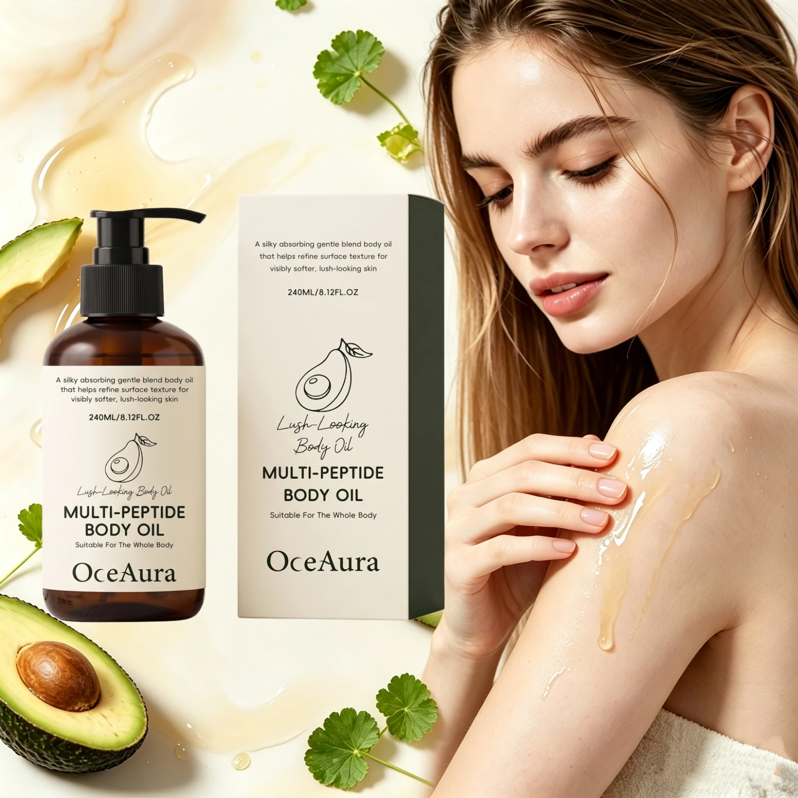 Multi Peptide Firming Body Oil Avocado Extracted Nourish Glow Radiance Skin Tightening Anti Aging Moisturizing Massage Body Oil