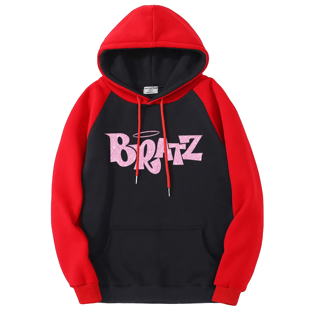 Pink Cartoon Letters Bratz Color Collision Mens Hoodies Harajuku Hoody Fleece Pullover Sweatshirts Cute Loose Clothing Women