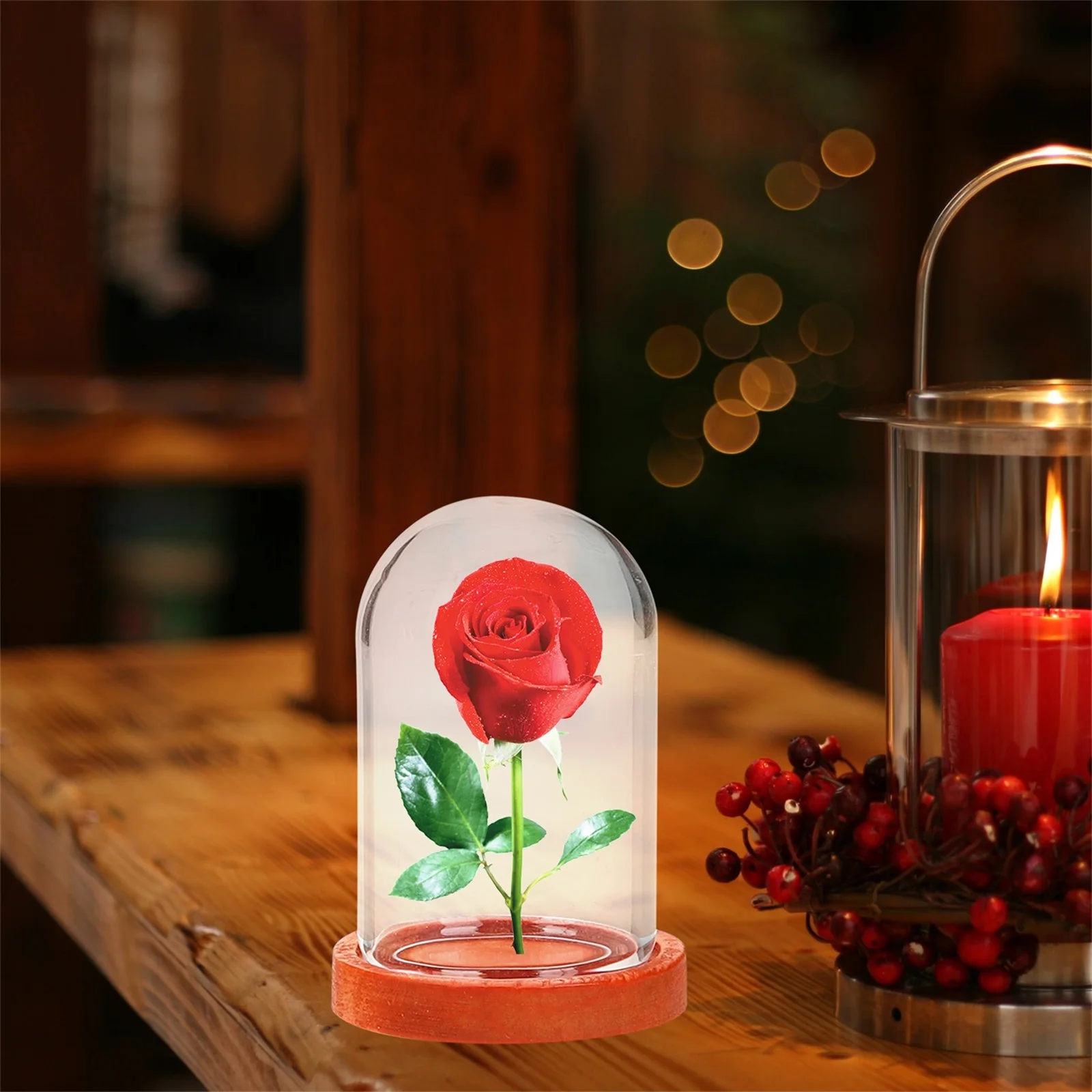 

10Pcs Mini Eternal Flower Cloche Glass Dome with Wood Base Small Display Case for Home Decor Rose Globe Plant Protector