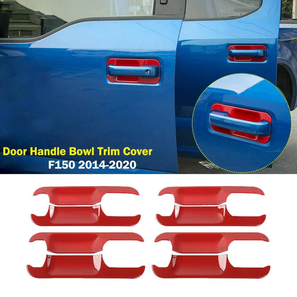 4 Stuks Buitendeur Handvat Kom Trim Cover Decor Voor Ford F-150 F150 2015-2019 Rood