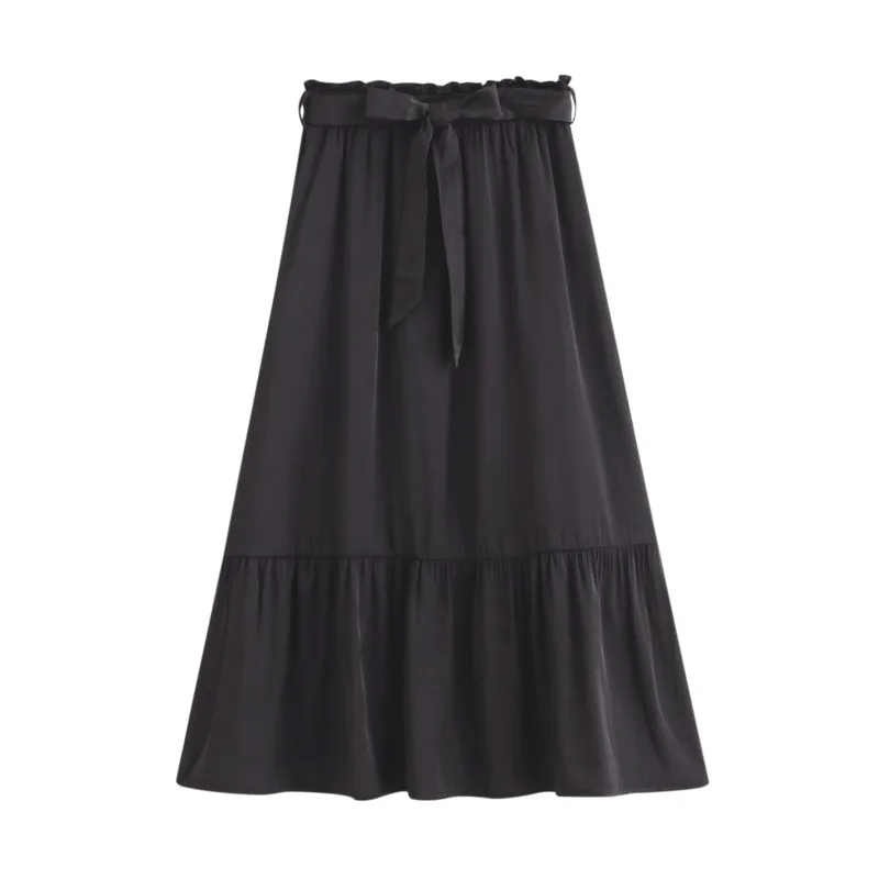 INMAN Elegant Spring Women\'s Skirt Casual A-line Literary Lotus Leaf Skirts For Women Loose Pleated Office Lady Skirt With Belt