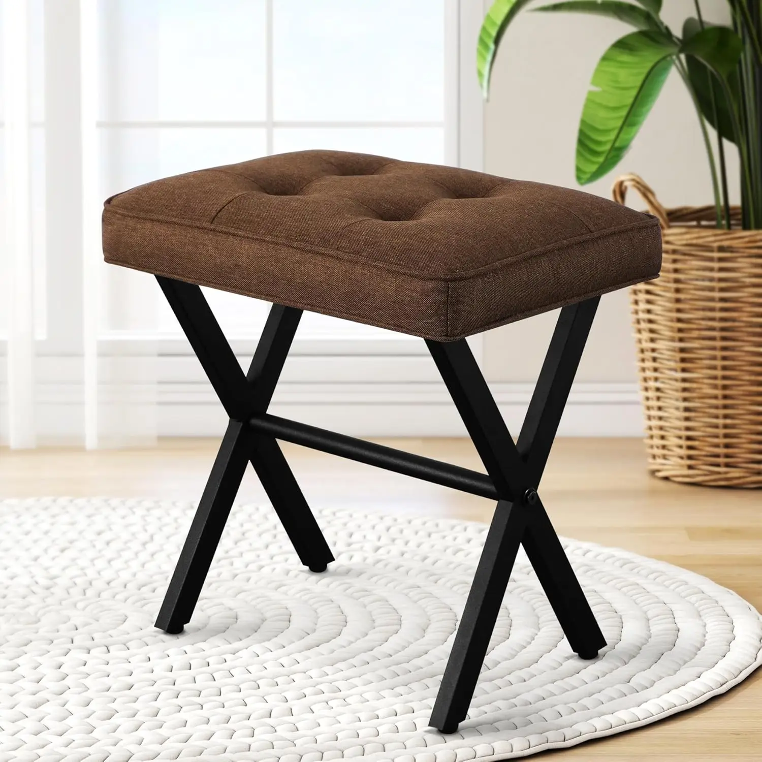 

Vanity Stool Ottoman Stool Chair For Vanity Chair With Metal X Legs, Footrest Upholstered Makeup Stool For Makeup Room, Living
