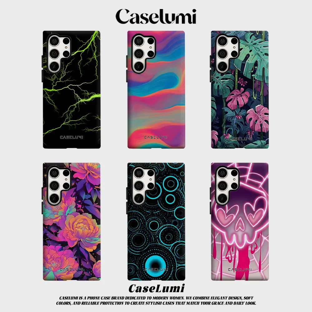 Neon Lightning Surge For Samsung Galaxy Phone Case S23 S20 S25 FE S24 Plus S26 Ultra 2-IN-1 Shockproof Bumper Hard PC