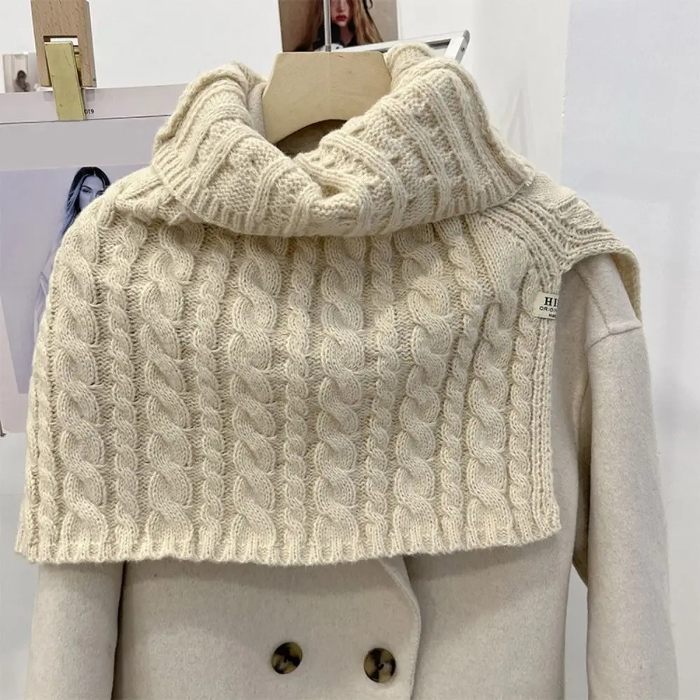 Korean Winter Knitted Warm Collar Scarf Women Luxury New Solid Twist High Neck Wraps Fashion Pullover High Collar Shawl