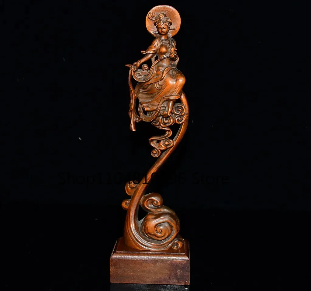 Boxwood The Goddess Chang'e fly to the moon Statue Mythical Goddess