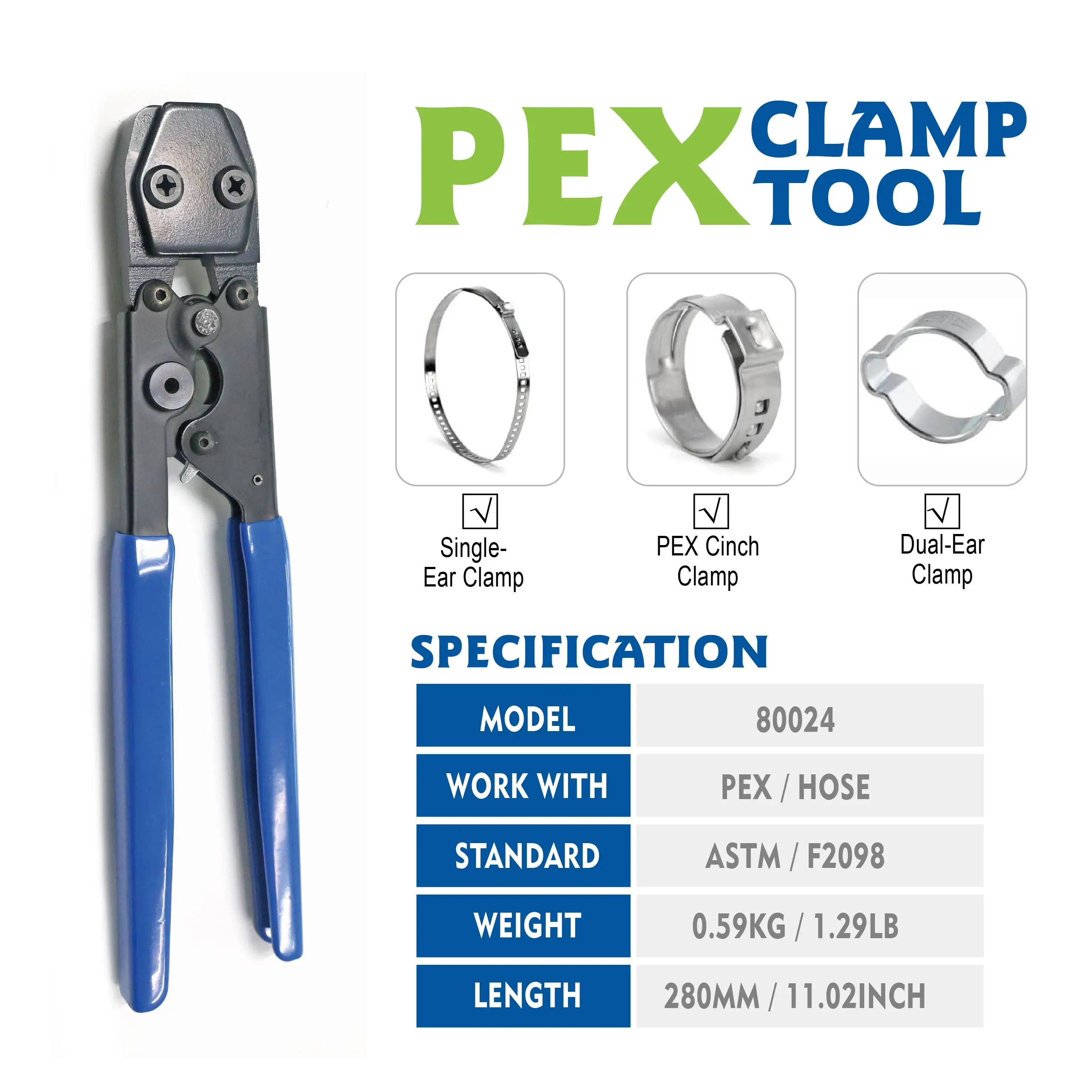 TIGER TEETH Durable SS PEX B Ring Cinch Tool made of 40Cr Iron last longer; 1pcs/case; 80024