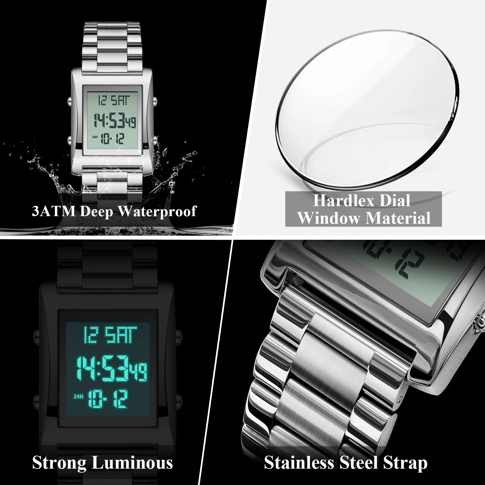 CAREKISO الأعمال الرقمية الرجال ووتش تاريخ الأسبوع للماء LED رجل ووتش الفولاذ المقاوم للصدأ الأزياء الرياضية الساعات الإلكترونية للرجال