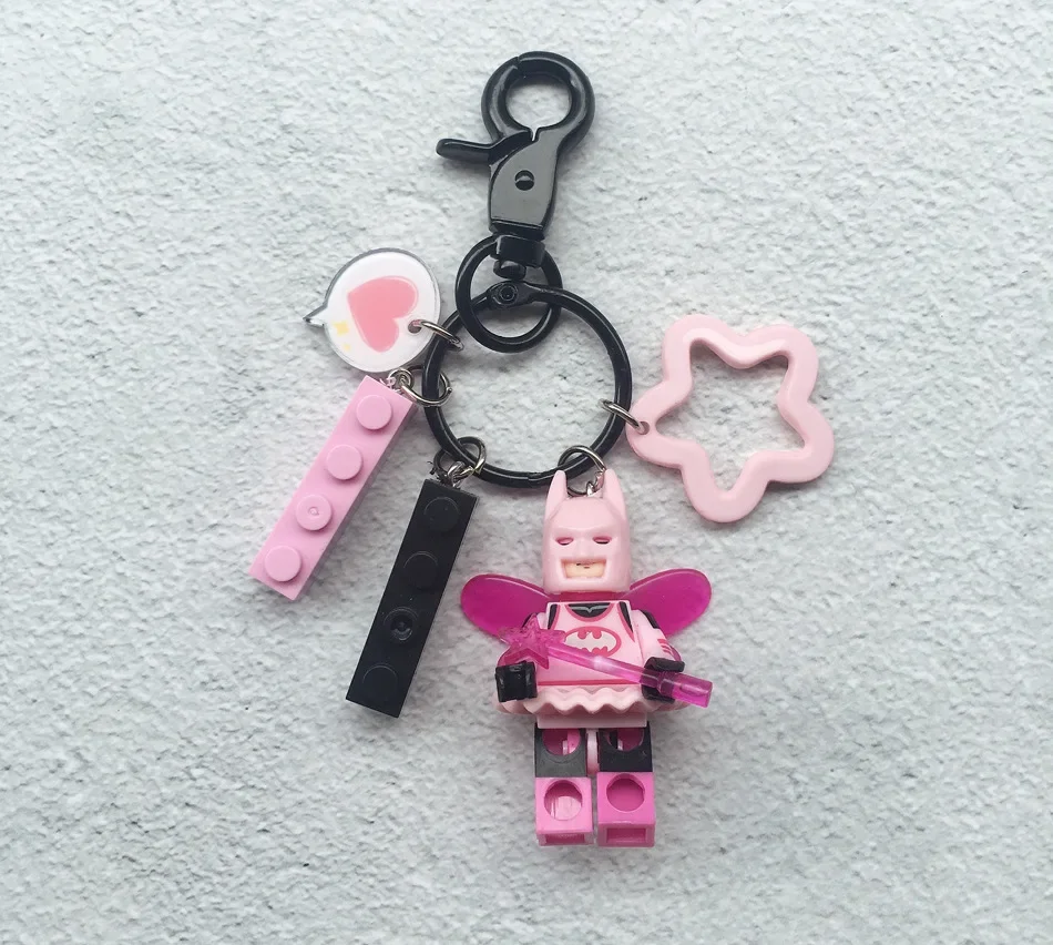 Batman Superman Building Blocks Cute Doll Anime Keychain Keyring Accessories Decoration Pendant Children\'s Toys Birthday Gifts