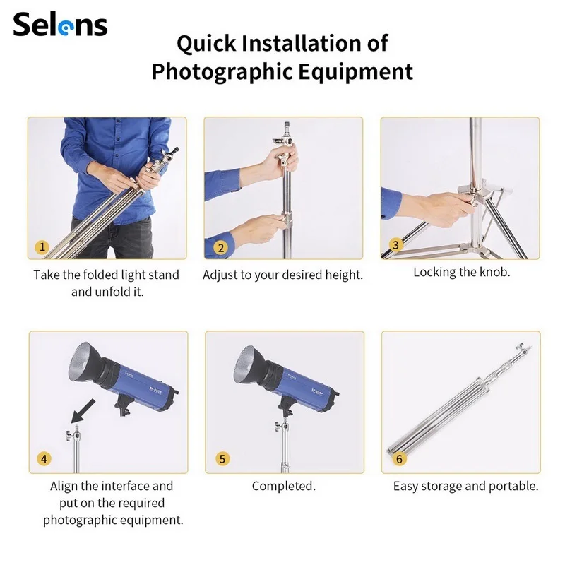 Selens New Adjustable Stainless Steel Tripod Photography Photo Video Studio Heavy Duty Background Stand For SoftBox Shooting